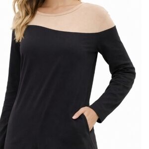 Marcella Colorblock Top L Black Nude Supima Cotton Tencel Long Sleeve Minimalist